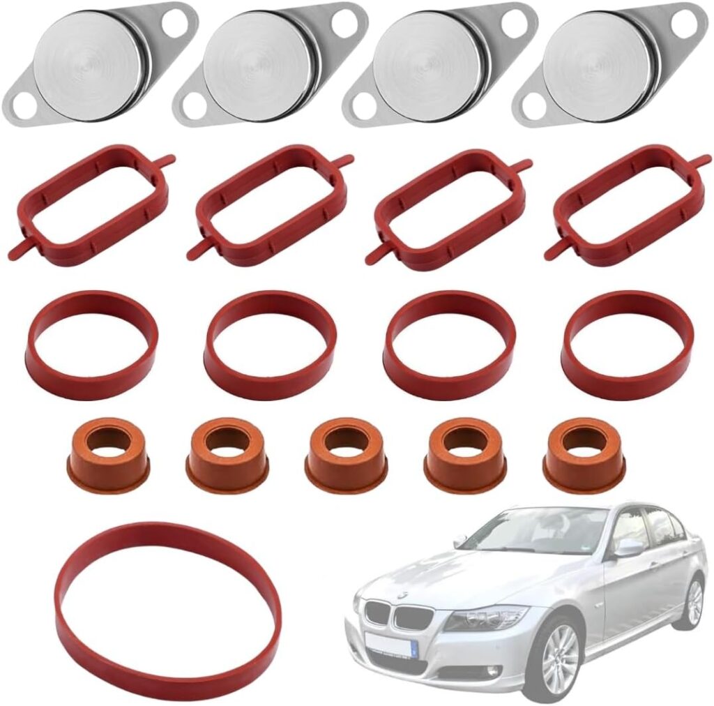 Twowinds - Kit Anular Mariposas del Colector de Admisión (22mm) Compatible con BMW E90, E46, E39, E60, E61, E65, X3, X5 - 4 Cilindros - Evita la Avería Palomillas (Lote de 14 Juntas y 4 Tapones)