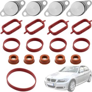 Twowinds - Kit Anular Mariposas del Colector de Admisión (22mm) Compatible con BMW E90, E46, E39, E60, E61, E65, X3, X5 - 4 Cilindros - Evita la Avería Palomillas (Lote de 14 Juntas y 4 Tapones)