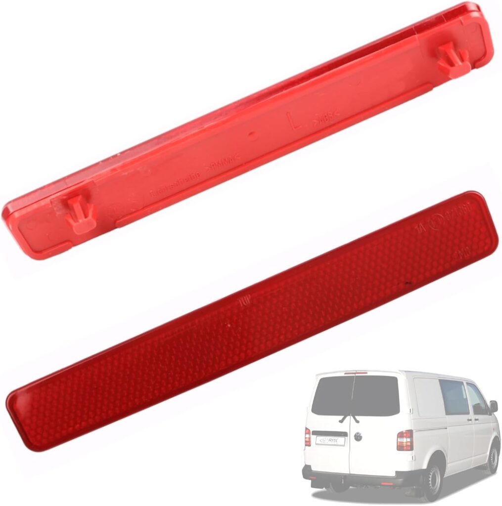 Twowinds - Reflectante Parachoques 7E0945105 Compatible con VW T5, Transporter, Caravelle, Multivan (2003-2011) - Trasero Izquierdo y Derecho - 7E0945106 - Catadióptrico - Reflector Rojo (Set de 2)